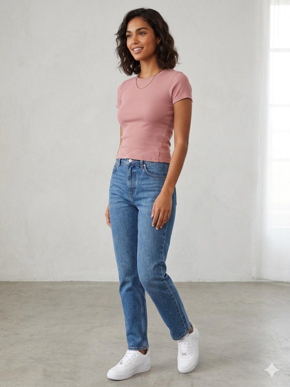 TNA Ribbed Crewneck Tee in Dusty Rose